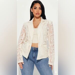 Lace Knit Openwork Cardigan Sweater - Cream